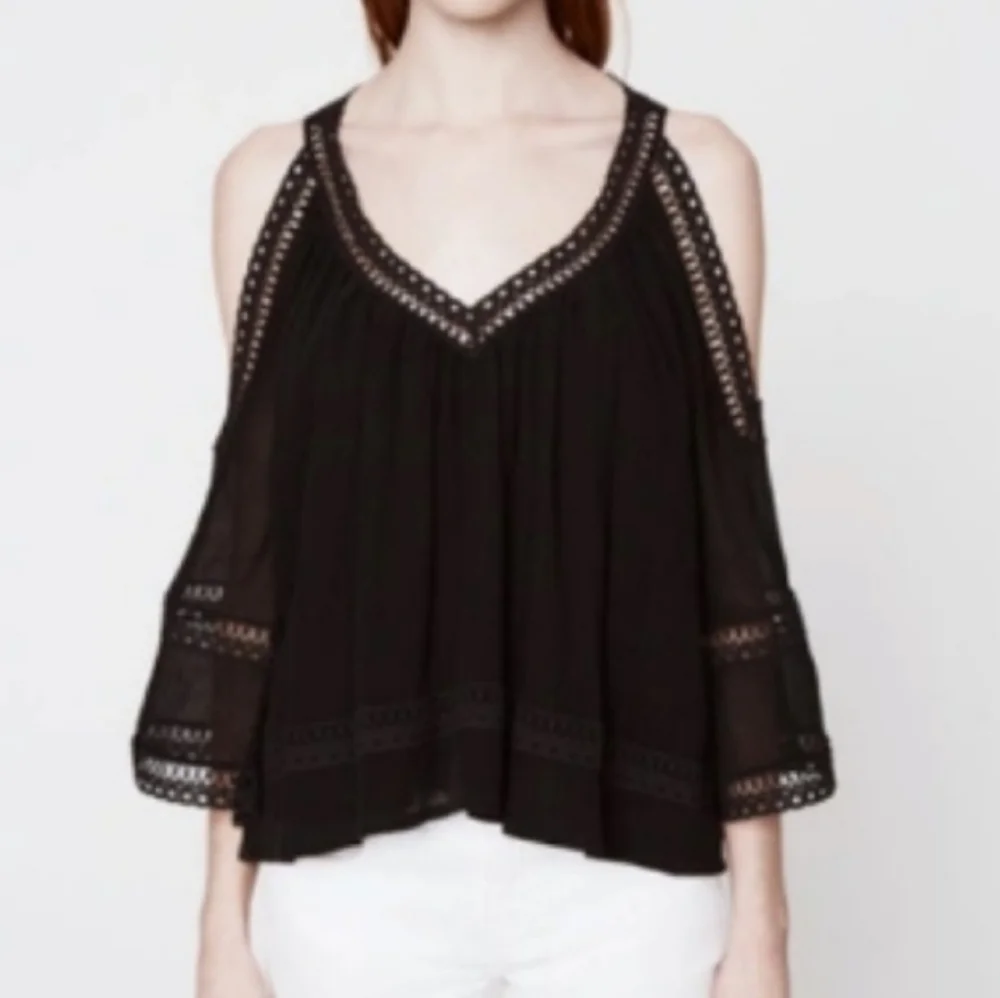 Rebecca Minkoff Black Cold-Shoulder Crochet Blouse